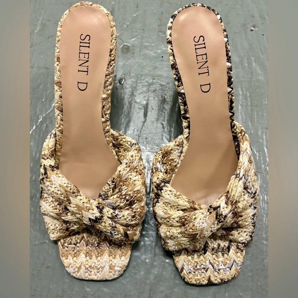 Anthropologie Katia Raffia Slip On Wedges Size 41 / 10 Multi Woven Sandals